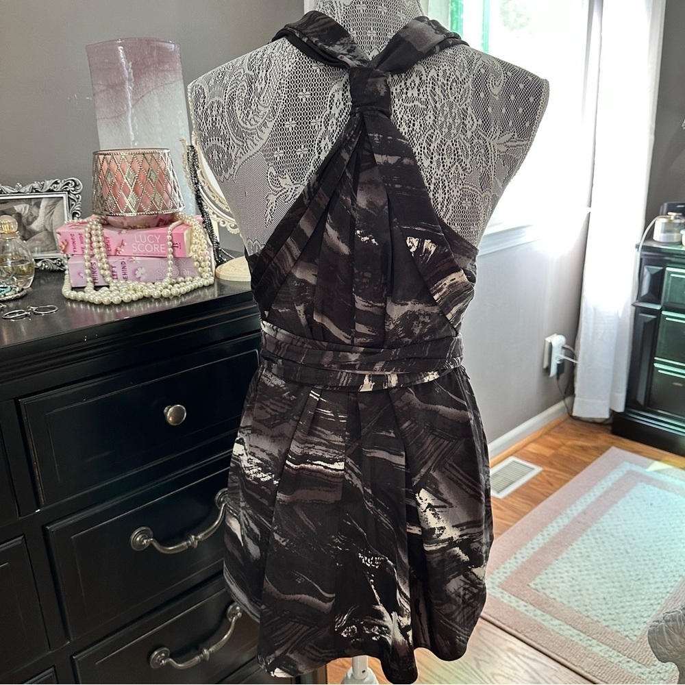 BCBGMAXAZRIA Retro Early 00’s Black Marble Print Sleeveless Tunic Size Small - Picture 7 of 14
